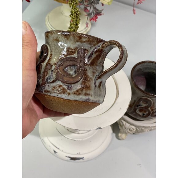 Handcrafted Brown & Cream Glazed Ceramic Mug With Raised Text Set 2 - Picture 11 of 13